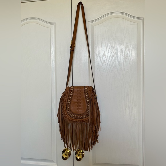 Aimee Kestenberg Cognac Fringe Crossbody Bag with Gold Accents - Picture 2 of 10